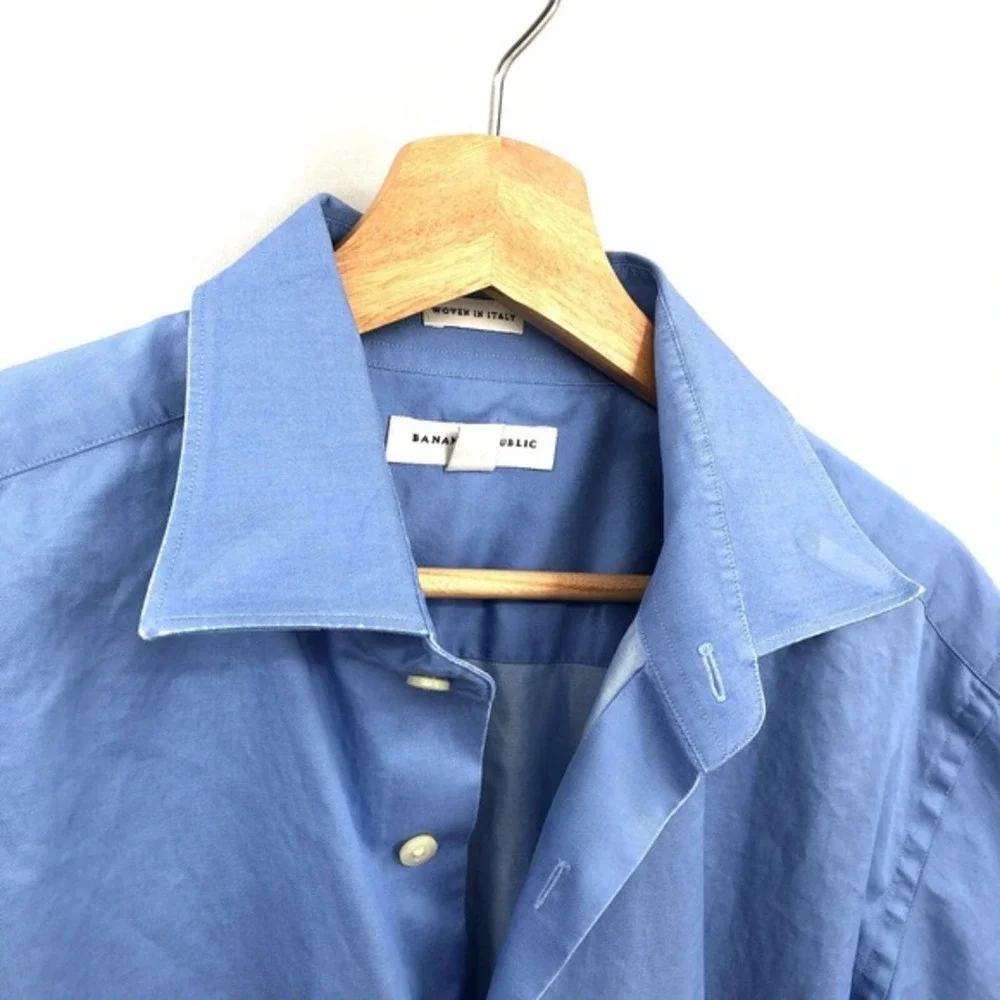 BANANA REPUBLIC Cotton Long-Sleeve Button up dress Shirt Blue L 16-16 1/2 Fitted